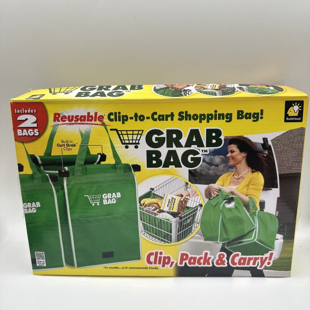 BulbHead Grab Bag Reusable Clip-to-Cart Shopping Bags 2 Pack Green